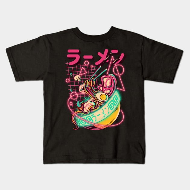 Retro Ramen - Retrowave Ramen With Geometric Neon elements, Cute Ramen Bowl - Kawaii ラーメン  Cyberpunk Vaporwave synth 80s 90s digital gaming style Kids T-Shirt by anycolordesigns